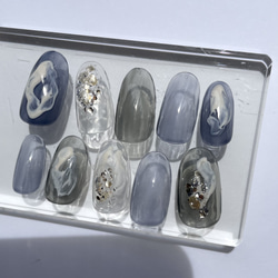 seaglass/ネイルチップ 夏ネイル シアーネイル くすみカラー くすみネイル くすみブルーニュアンスネイル 4枚目の画像