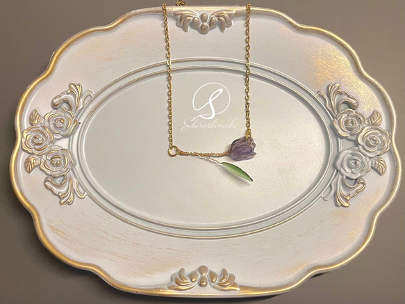 【花言葉】　紫のチューリップ　ネックレス 6枚目の画像