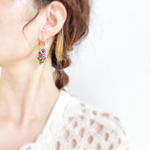 kurukuru colorful フープ カラフル ボヘミアン ゴールド ビーズ刺繍 