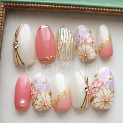 サイズオーダー】成人式・卒業式・着物 和柄ネイルチップ51 ネイル  