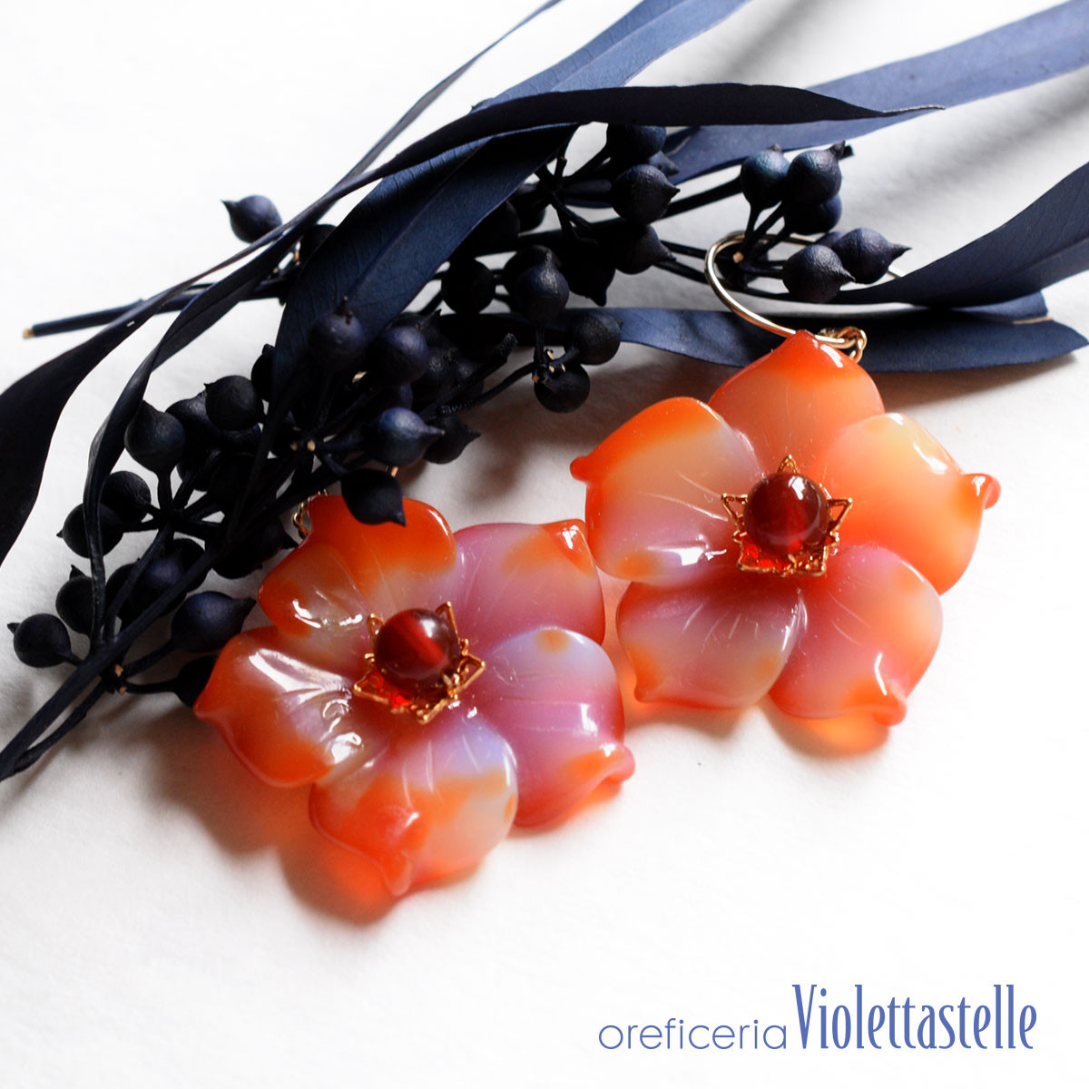 14kgf カーネリアンのフラワーピアス02