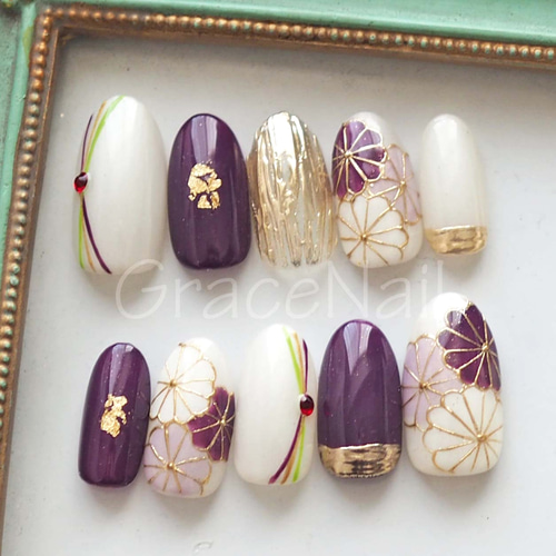 サイズオーダー】成人式・卒業式・着物 和柄ネイルチップ57 ネイル  