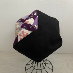 送料無料　和柄のベレー帽（紫） 2枚目の画像