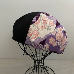 送料無料　和柄のベレー帽（紫） 1枚目の画像