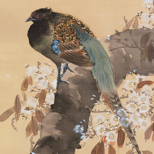 NO.321】雉と桜の花鳥図の日本画アートポスター☆和柄鳥植物