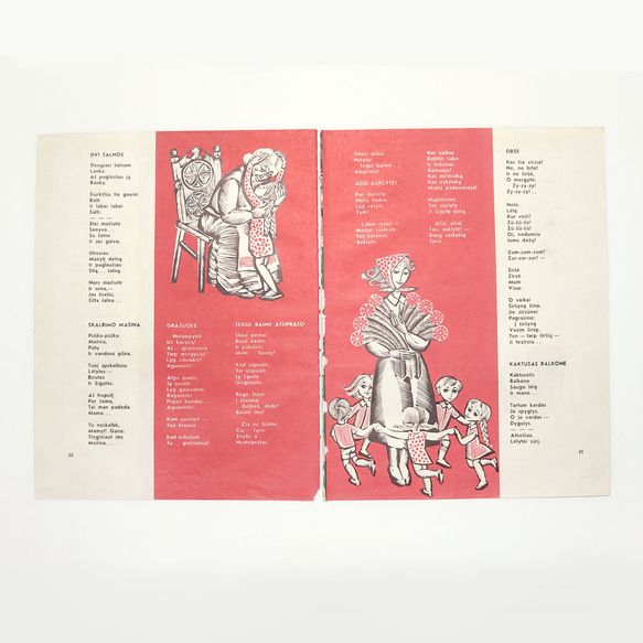 子供と老婆 花を抱える女性 木と鳥 リトアニア洋書カルトン 戯画 イラスト図版 ヴィンテージ2枚組 2003-16.17 3枚目の画像