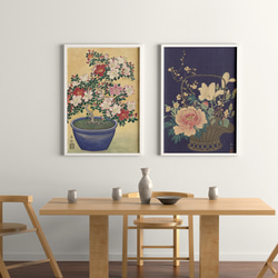 【NO.322】花籠の日本画アートポスター和柄☆牡丹木蓮ボタニカルフラワー植物玄関和室ダイニングB5B4B3B2A5A2 5枚目の画像