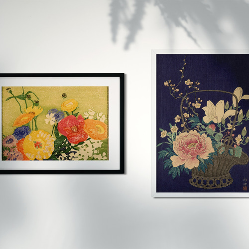 日本画⑥　花籠 Amazon | 堀川えい子 「秋の花籠」 花 絵画 日本画 和風 絵 リトグラフ