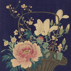 【NO.322】花籠の日本画アートポスター和柄☆牡丹木蓮ボタニカルフラワー植物玄関和室ダイニングB5B4B3B2A5A2 2枚目の画像