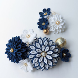 髪飾り　成人式　振袖　結婚式　卒業式　つまみ細工　青　4012 res_dc6944858c9ce500784d286ff6