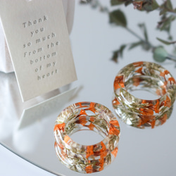 スターチス の 指輪　オレンジ グリーン クリアリング 木製ケース ボタニカルアクセサリー 透明アクセサリー 指輪のプレ 3枚目の画像