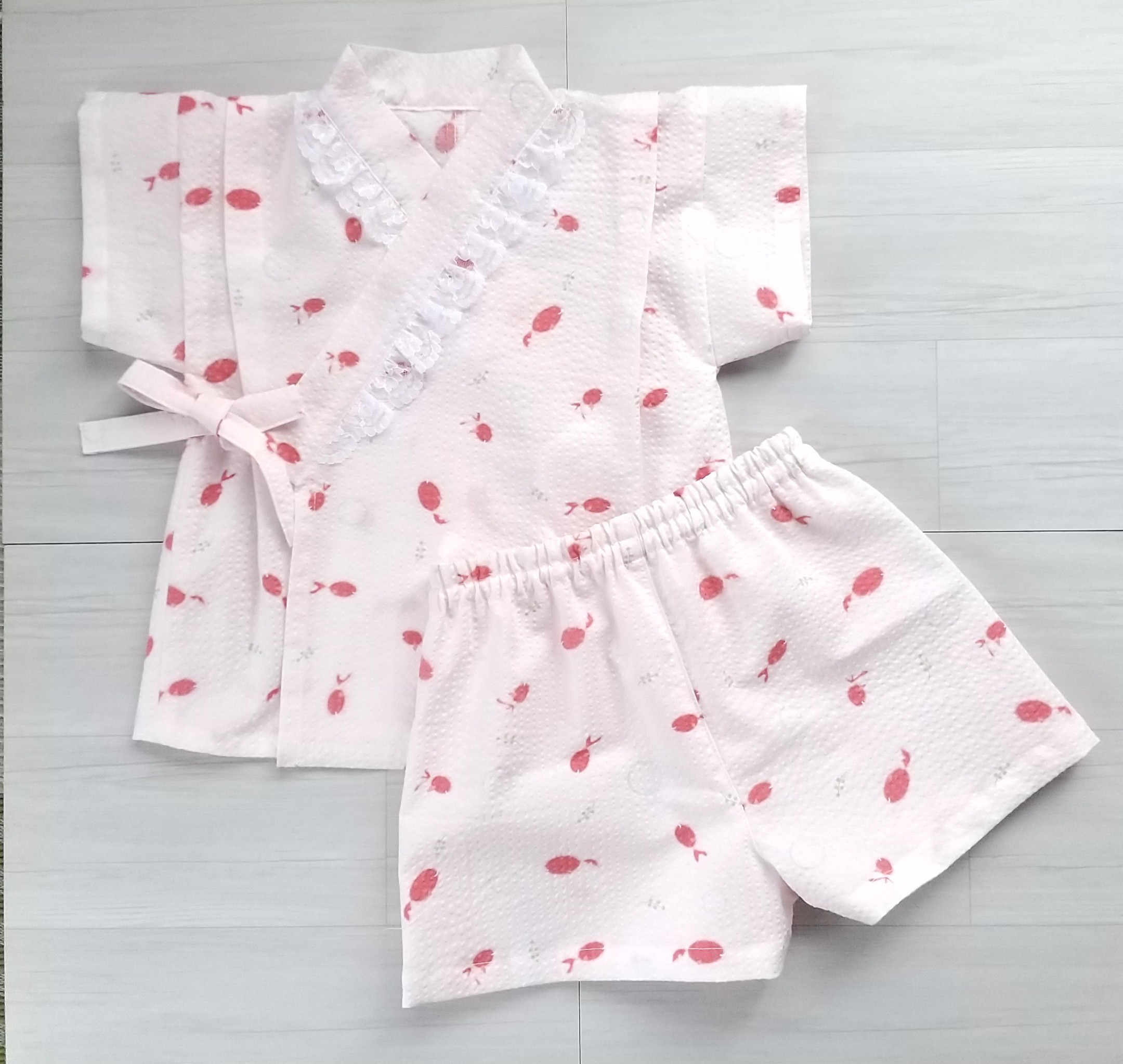 【90㎝】リップル生地の甚平 金魚柄 キュロット 子供服 Angel 通販 16111263｜Creema(クリーマ)