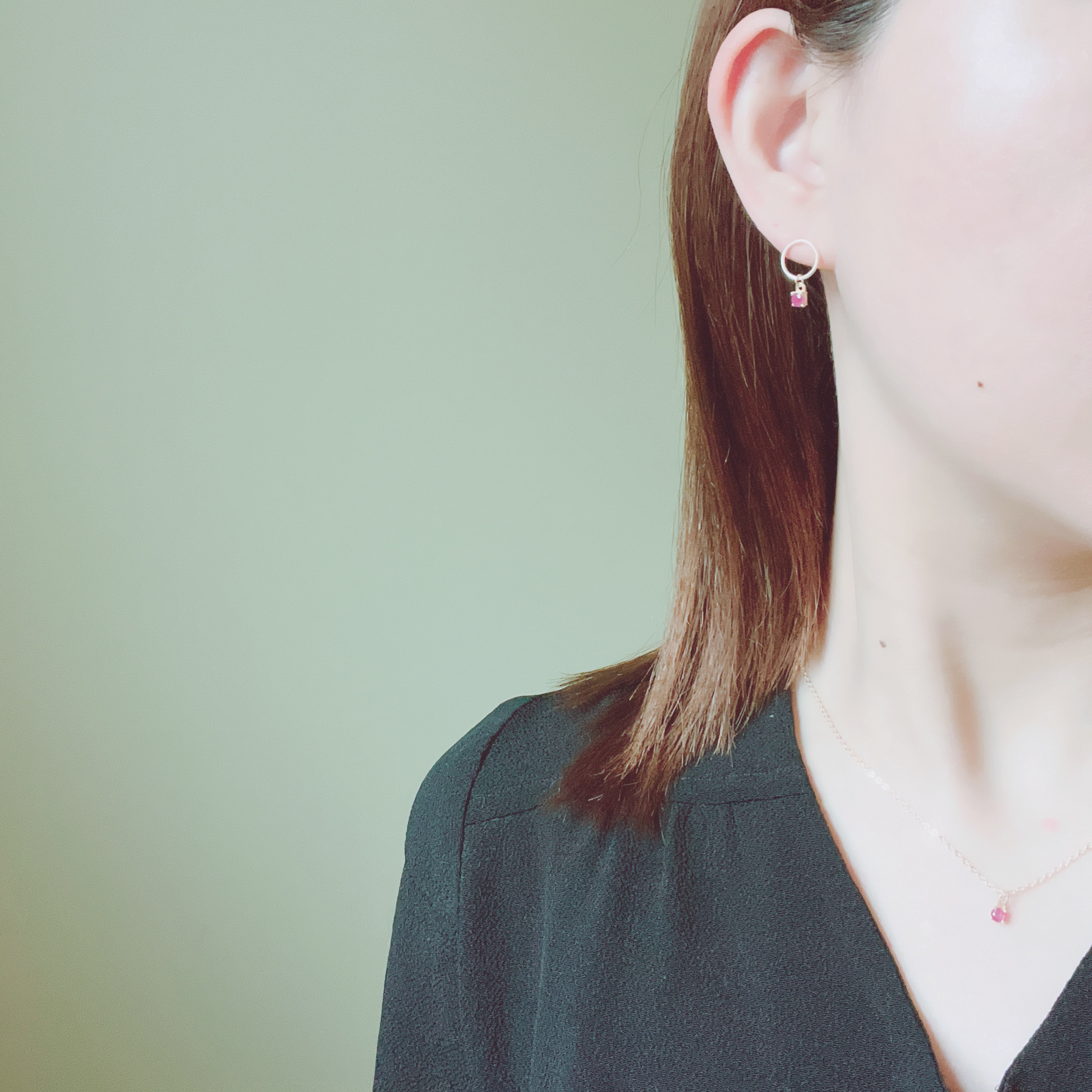 《7月誕生石》大人ピンクレッドカラールビーのリングピアス14kgf 一粒ピアス/イヤリング変更可　誕生日　アレルギー対応