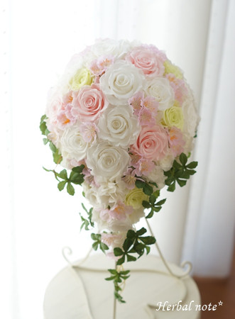 【オーダーメイド＊ウェディングブーケ】PB-151　プリザーブドフラワー　ショートキャスケード　桜　結婚式　披露宴