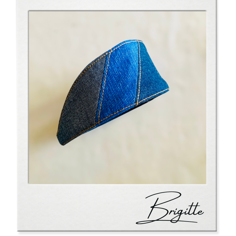 【カチューシャ ブリジット (広幅)】 デニム パッチワーク 〈ストライプ〉