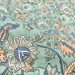 【50cm單位】暗藍綠花黃葉印度手工版畫布料紡織棉 第6張的照片