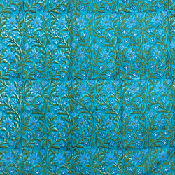 【50cm単位】ピーコックブルーフラワー　インド　ハンドブロックプリント生地　テキスタイル  コットン 4枚目の画像