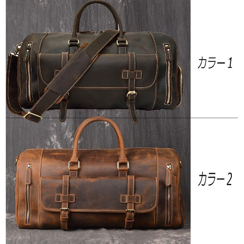 レザー ボストンバッグ 本革 メンズ 大容量 男性用 旅行鞄 靴入れ付き