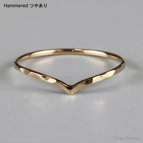 K18華奢リング】FINE RING V 18金 ゴールド V字 極細 槌目 艶 K18華奢リング】FINE RING V 18金 ゴールド V字 極細 槌目 艶