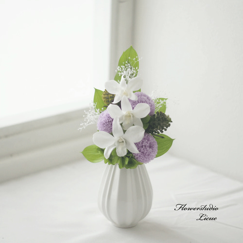 仏花 ジェニー アーティフィシャルフラワーの仏花 胡蝶蘭とカラー／一対