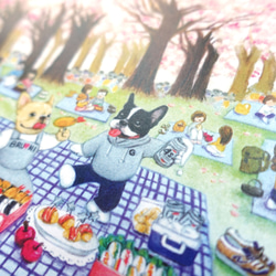 【法鬥的櫻花野餐】 手繪法鬥萬用明信片/心意卡/卡片  x1張 第2張的照片