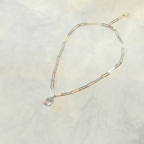 SV925ダブルチェーン＆クリスタルのネックレス ネックレス・ペンダント