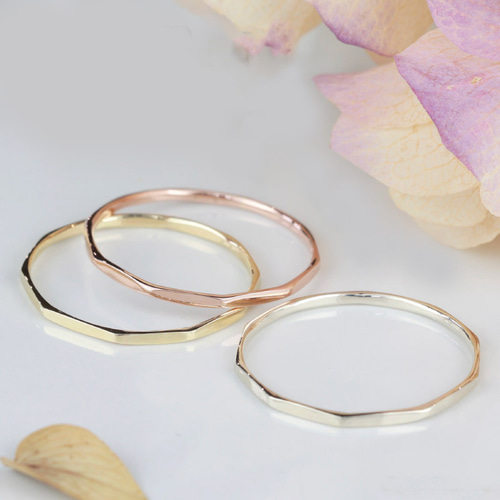 K10華奢リング】 K10 角艶あり イエローゴールド ピンクゴールド