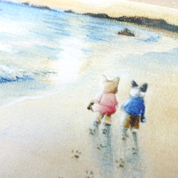 フレンチブルドッグの絵 カード・初夏の海辺を散歩・1枚 2枚目の画像