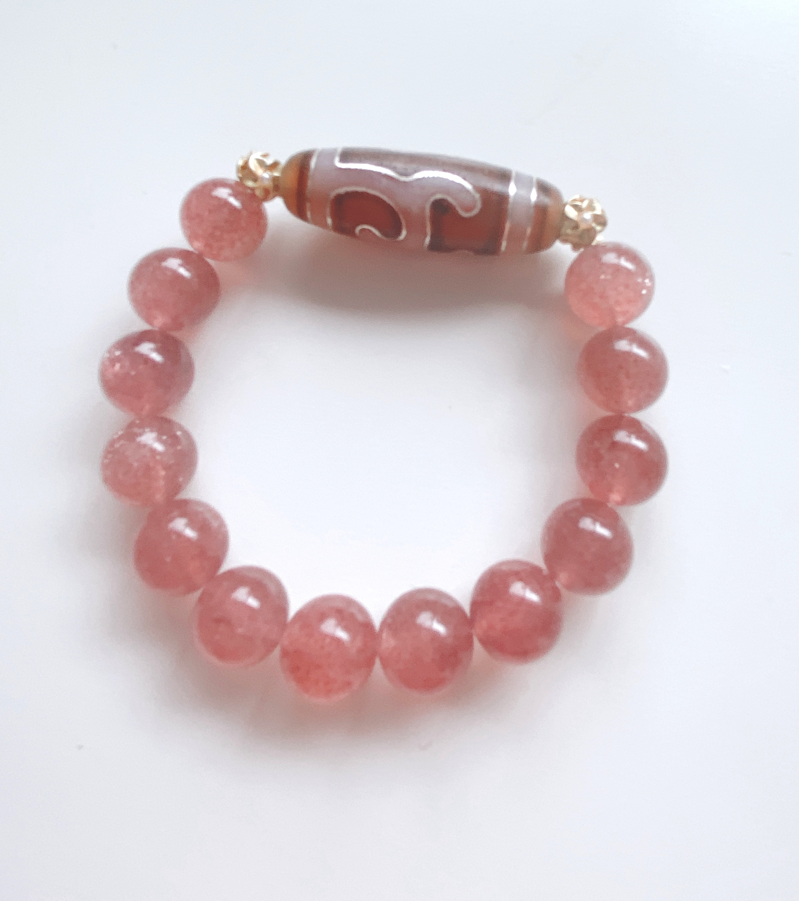 【7-71】女性のお守り　緑度母天珠とピンクアベンチュリンのブレスレット