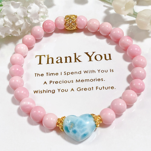 ラリマーハートピンクシャコガイ天然石ブレスレット ブレスレット I  