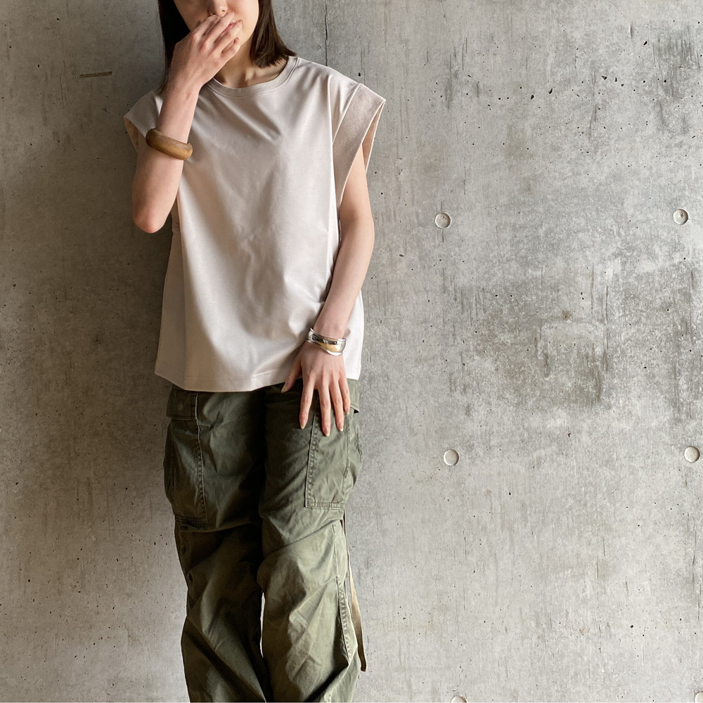 【日本製】コットンポンチ＿スクエアショルダープルオーバー＿ベージュ