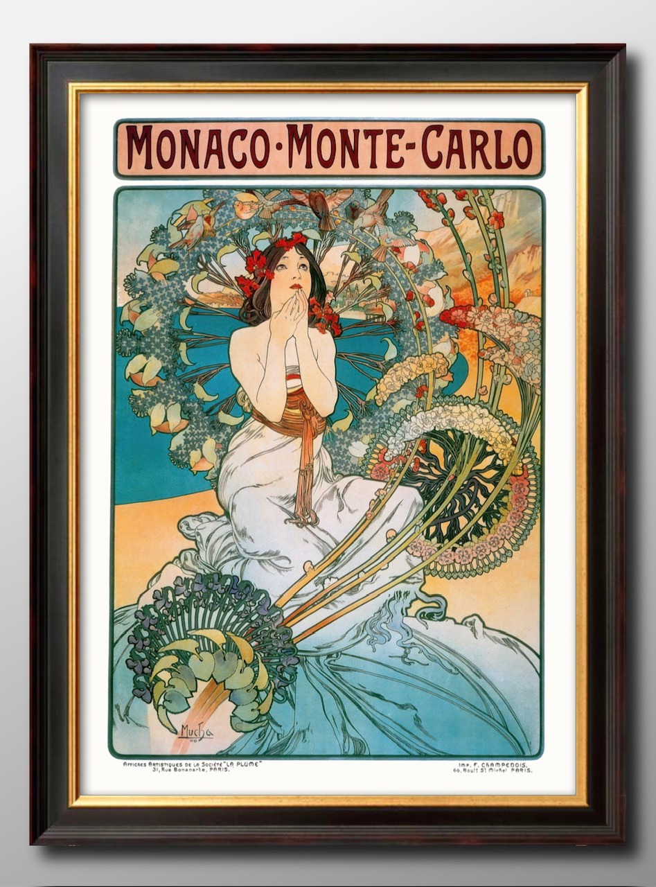 海外個人輸入 CARLO 金 絵 ミュシャ MONACO 額 絵画 MONTE アートプリント 絵画