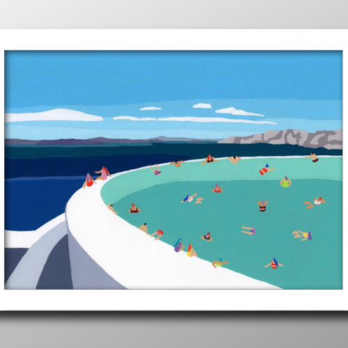 13655 ポスター 絵画 A3サイズ『夏 プール 青空 サマー』アート