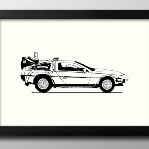 13628 ポスター 絵画 A3サイズ『デロリアン タイムマシン』アート