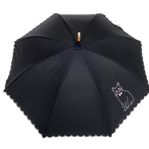 CLASSICO 完全遮光 ネコ 刺繍 晴雨兼用 遮光100% 日傘 かわず