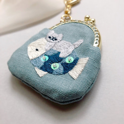 魚に乗る猫の刺繍ミニがま口 5枚目の画像