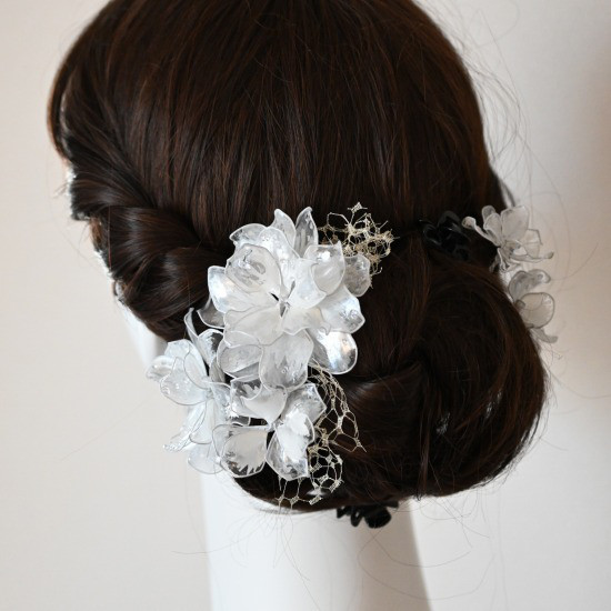 アメリカンフラワー　カメリア(ホワイト)5本セット　成人式髪飾り　和装髪飾り