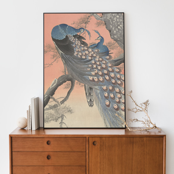 【NO.337】孔雀と桜の日本画アートポスター☆鳥浮世絵和室インテリア和柄お正月ハガキ2L判A4A3A2A1B4B3B2 10枚目の画像