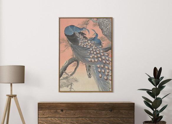 【NO.337】孔雀と桜の日本画アートポスター☆鳥浮世絵和室インテリア和柄お正月ハガキ2L判A4A3A2A1B4B3B2 4枚目の画像