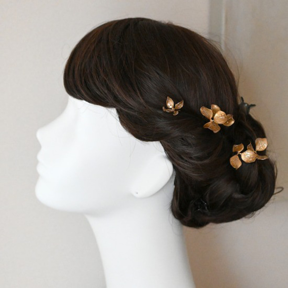 アメリカンフラワー　小花(ゴールド)　SSサイズ5本セット　成人式髪飾り　和装髪飾り 2枚目の画像