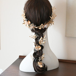 ゴールド ミックスリーフカチューシャ　成人式髪飾り　成人式カチューシャ 9枚目の画像
