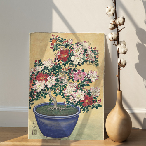 NO.353】躑躅の花の鉢植え日本画アートポスター☆ツツジ和柄ボタニカル