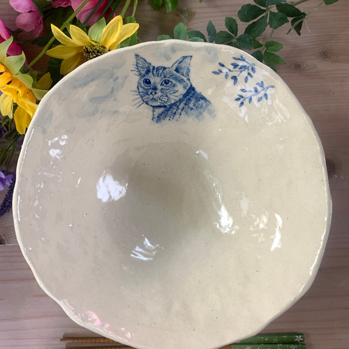 ねこさん達 てびねり大鉢 お椀・ボウル・鉢 手作り陶器Rie 通販 