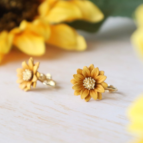 A・向日葵(ひまわり)*革花ヘアゴム＆選べるアクセサリー