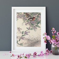 額装☆アメリカで版画化☆花の絵 花 フラワー 版画 ブルー ピンク