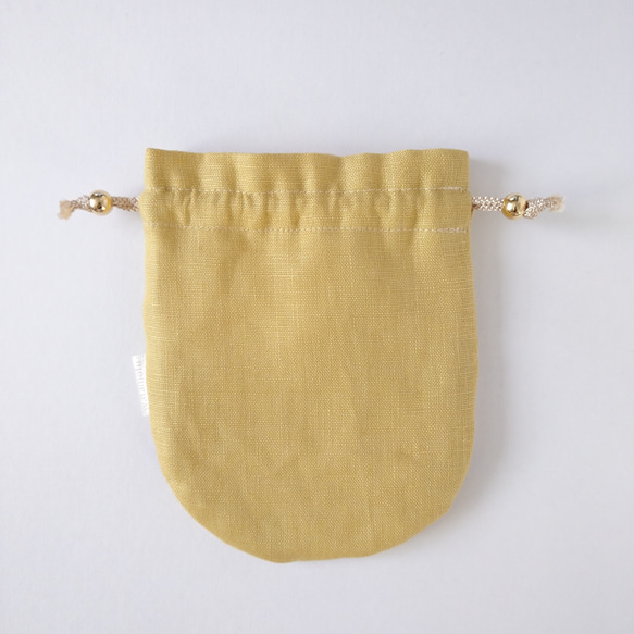 インド刺繍リボンの巾着ポーチ【yellow×yellow】 2枚目の画像
