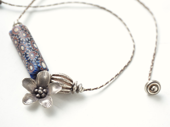 -Antique millefiori・Flower charm- necklace 5枚目の画像