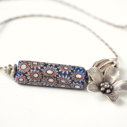 -Antique millefiori・Flower charm- necklace 4枚目の画像
