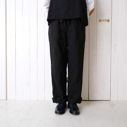 two tone rough linen pants  *black* 第2張的照片