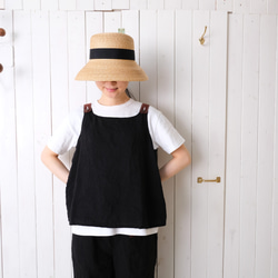 two tone rough linen tops   black 第1張的照片